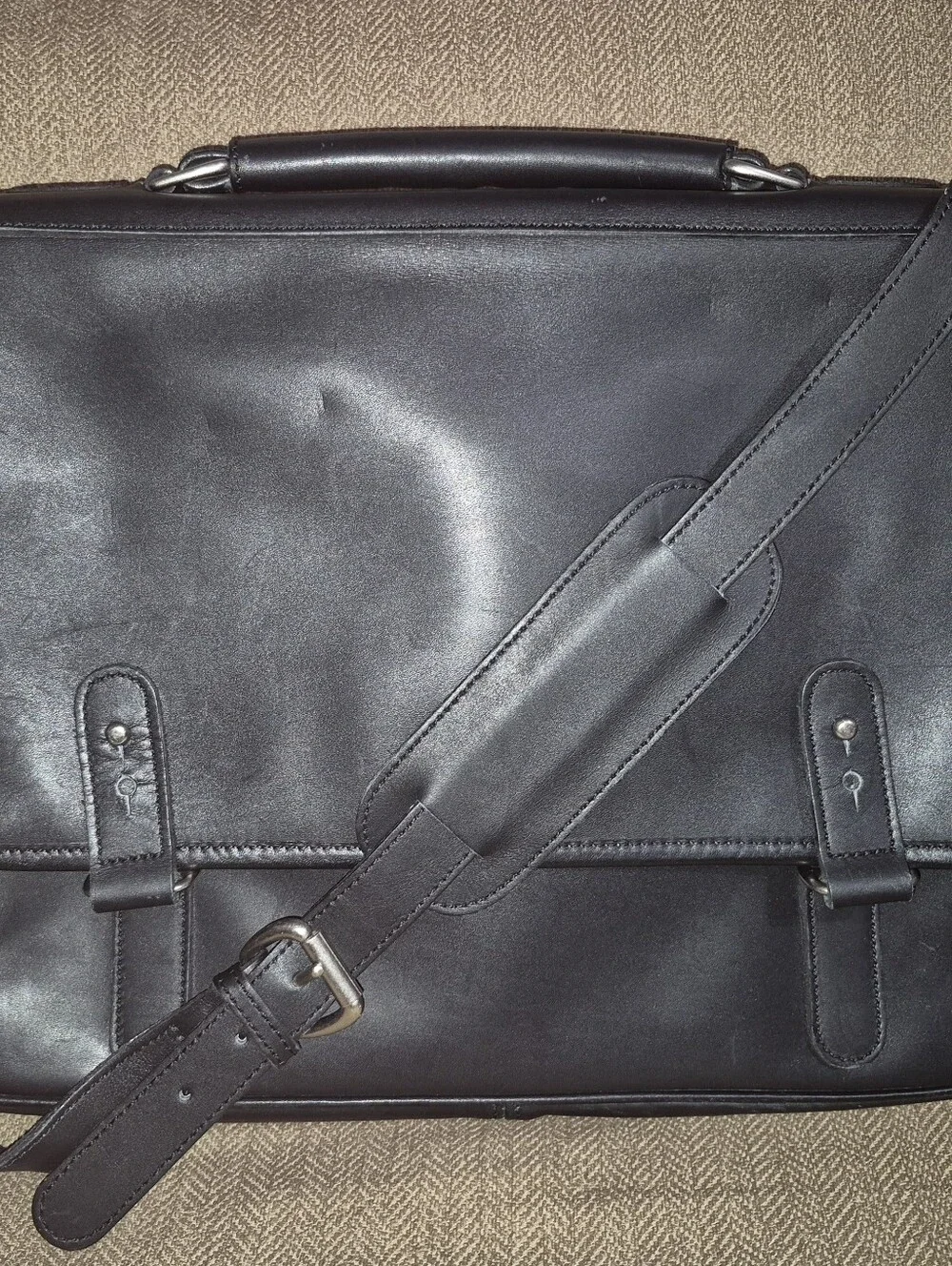 🔥Franklin Covey Black Premium Full-Grain Leather Laptop Briefcase Messenger Bag
